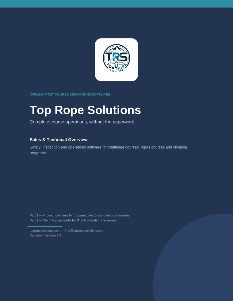 Cover of the Top Rope Solutions sales and technical overview