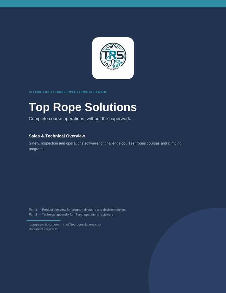 Cover of the Top Rope Solutions sales and technical overview